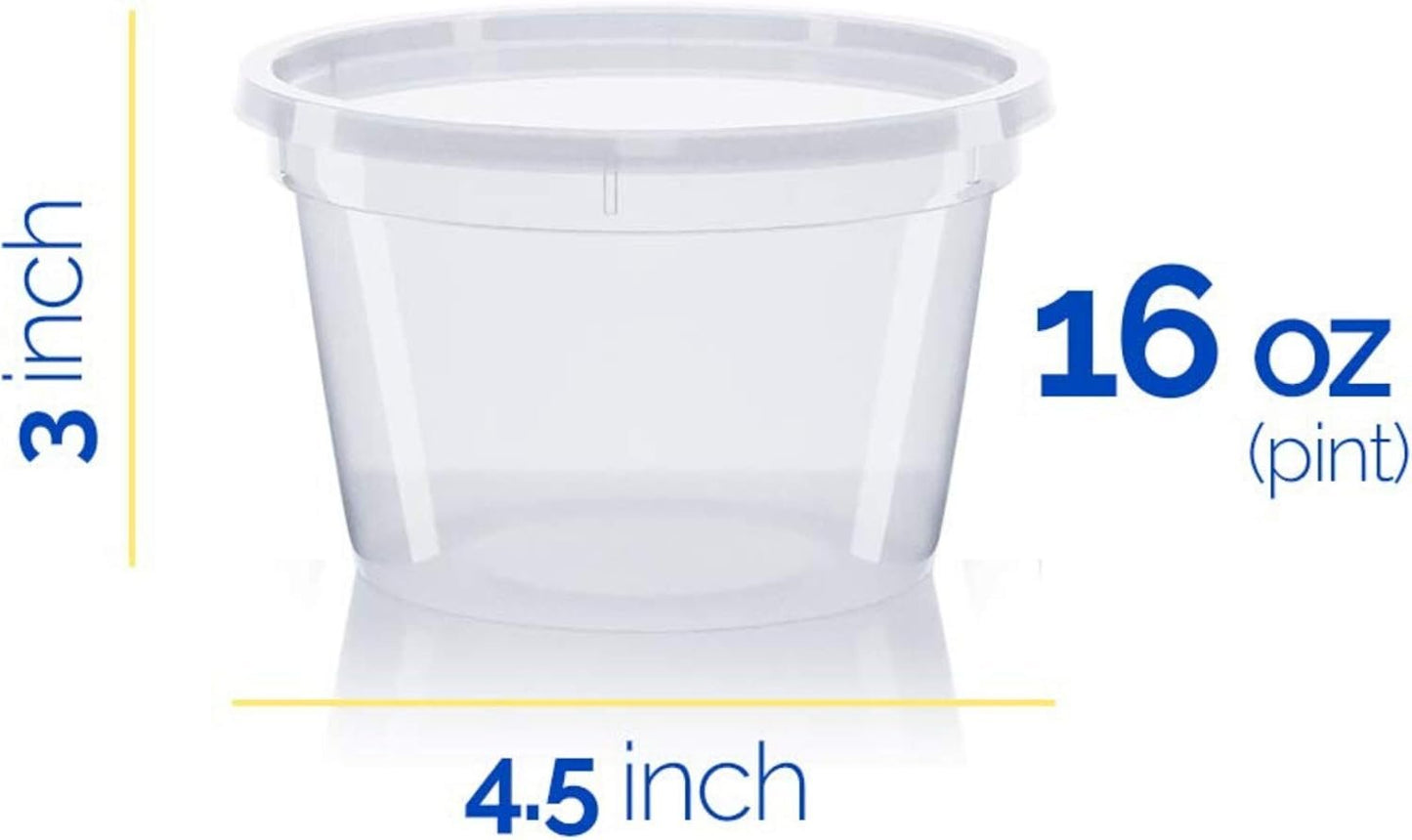 Plastic Food Storage Containers with Lids - Restaurant Deli Cups/Great for Slime, Party Supplies, Portion Control - Leakproof and Microwave Safe - BPA Free (40, 40 Pack, Circular, 16, Ounces)
