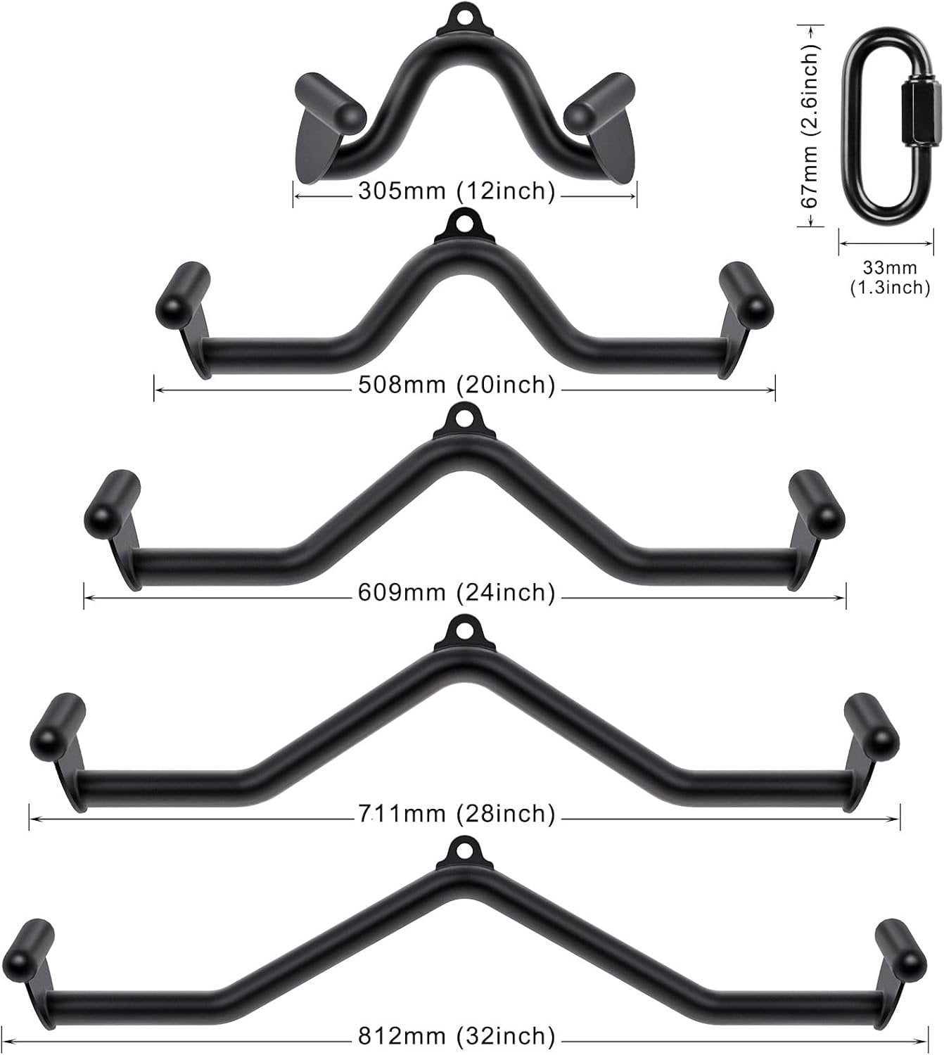 LAT Pull Down Bars Cable Machine Attachment, Rowing T-bar V-bar Set, Back Strength Training Handle Grips for Cable Machine Rowing Machine, 12" 20" 24" 28" 32" Five Sizes