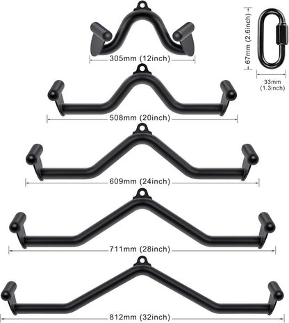 LAT Pull Down Bars Cable Machine Attachment, Rowing T-bar V-bar Set, Back Strength Training Handle Grips for Cable Machine Rowing Machine, 12" 20" 24" 28" 32" Five Sizes
