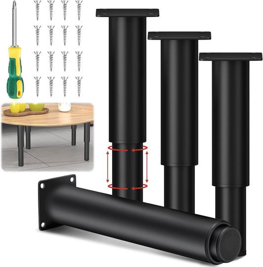Swetfela 4 Pieces Furniture Feet, 25-45 cm Metal Adjustable Furniture Feet, Bed Feet Table Legs, Black Adjustable Feet for TV Cabinet, Universal Adjustable Bed Feet