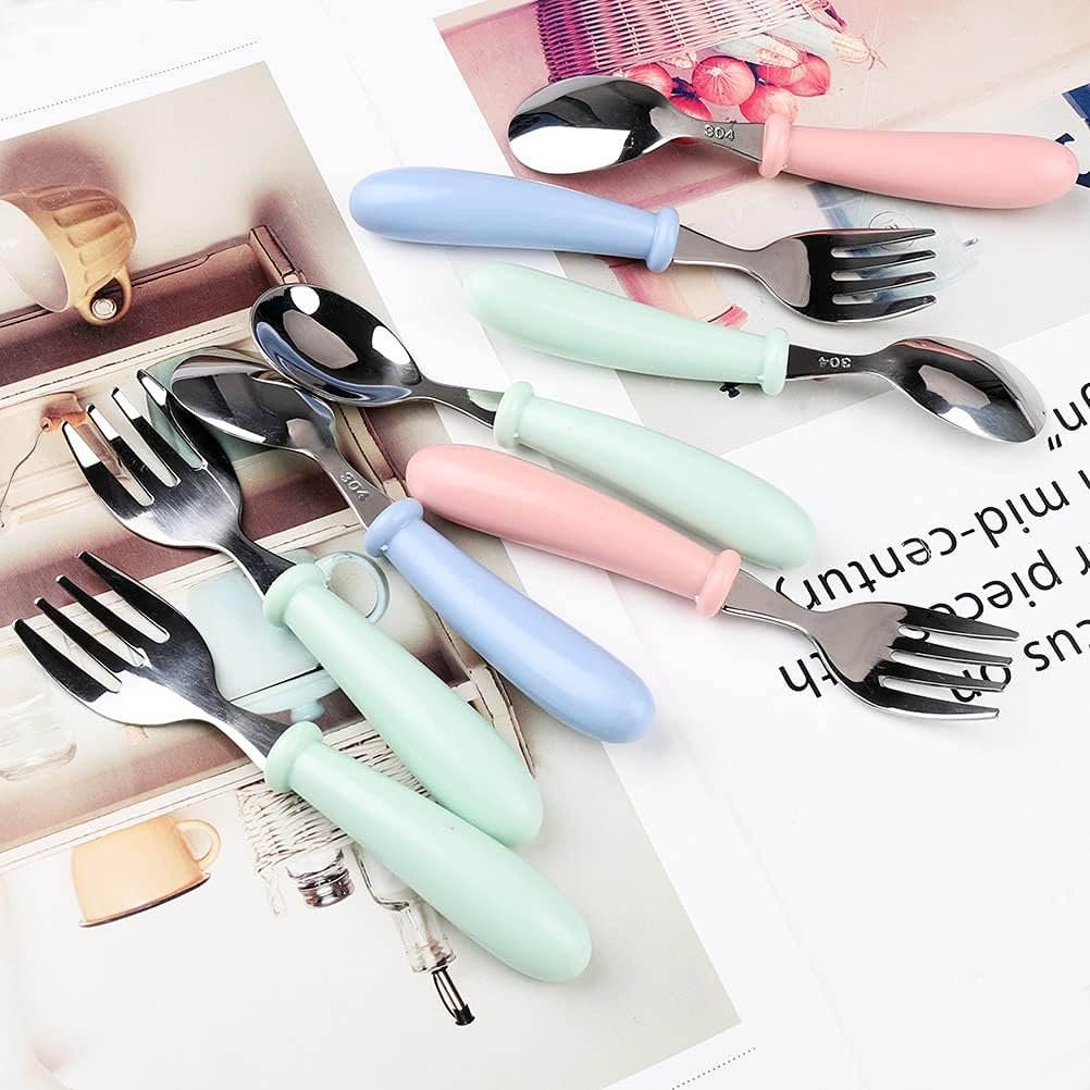 8 Pcs Toddler Spoons and Forks, Stainless Steel Toddler Utensils Kids Silverware Children's Safe Flatware Set Metal Cutlery Set with Round Handle, 4 x Safe Forks, 4 x Children Tablespoons