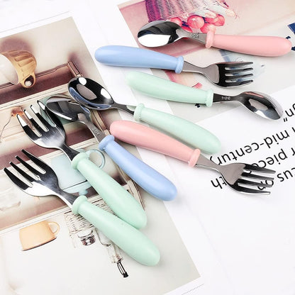 8 Pcs Toddler Spoons and Forks, Stainless Steel Toddler Utensils Kids Silverware Children's Safe Flatware Set Metal Cutlery Set with Round Handle, 4 x Safe Forks, 4 x Children Tablespoons