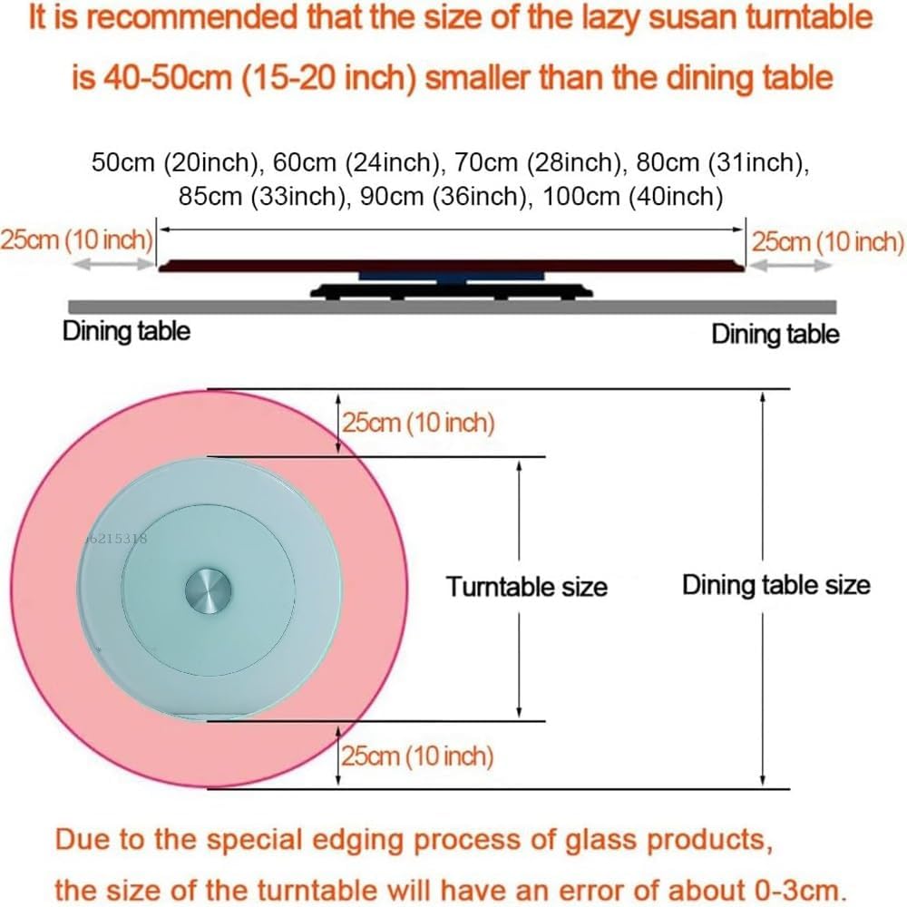 OPOLDBDMAC Tabletop Lazy Susan Turntable 28in 30in 36in 40in Round Serving Tray for Restaurant，Swivel Plate Tempered Glass Rotating Tray for Dining Table，Share Food(90cm-36inch)