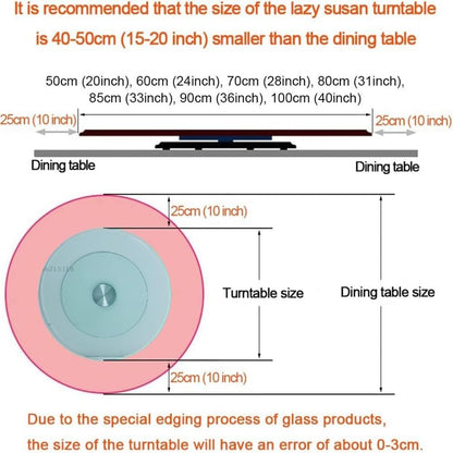 OPOLDBDMAC Tabletop Lazy Susan Turntable 28in 30in 36in 40in Round Serving Tray for Restaurant，Swivel Plate Tempered Glass Rotating Tray for Dining Table，Share Food(90cm-36inch)