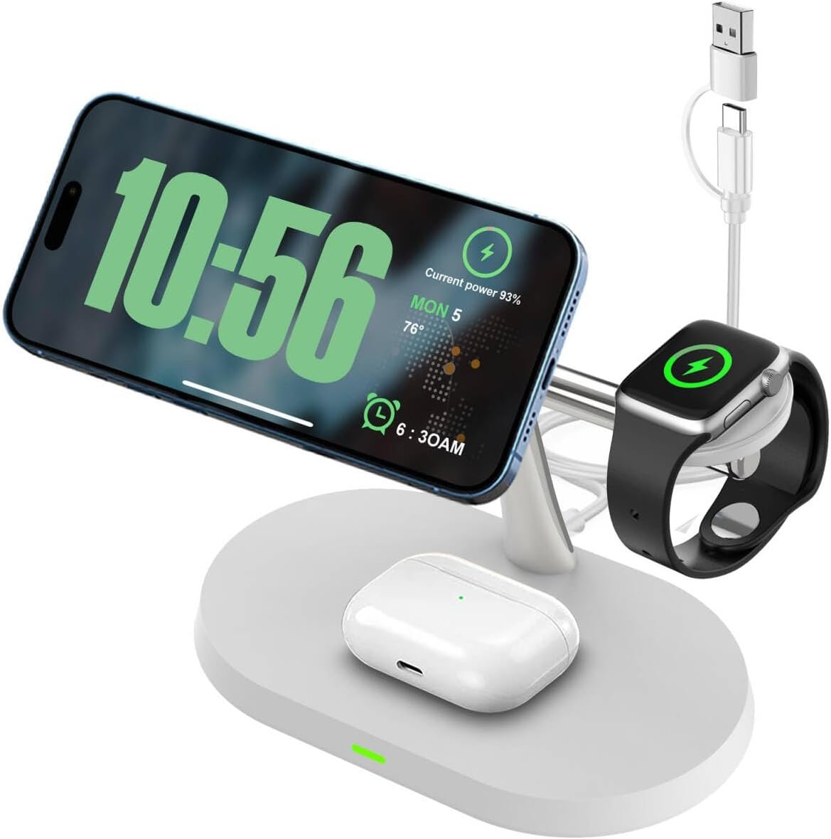 3 in 1 Wireless Charger Stand for Mag-Safe Charging,15W Fast Magnetic Wireless Charging Station for iPhone 16/15/14/13/12 Pro/Pro Max/Plus/mini,AirPods,Apple Watch Series 10/9/8/7/6/SE/5/4/3/Ultra 2