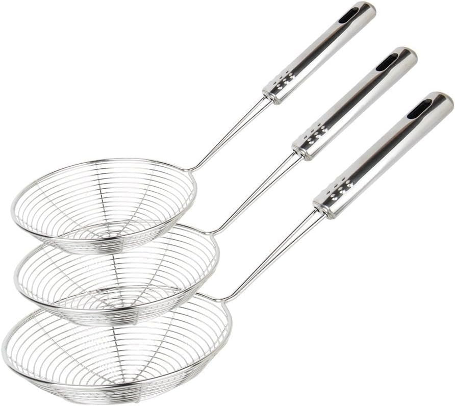 Swify Spider Strainer Set of 3 Asian Strainer Ladle Stainless Steel Wire Skimmer Spoon with Handle for Kitchen Frying Food, Pasta, Spaghetti, Noodle-30.5cm, 32cm, 35cm