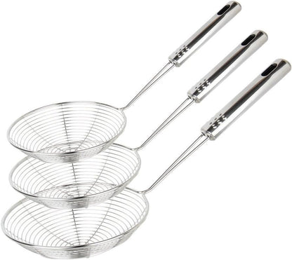 Swify Spider Strainer Set of 3 Asian Strainer Ladle Stainless Steel Wire Skimmer Spoon with Handle for Kitchen Frying Food, Pasta, Spaghetti, Noodle-30.5cm, 32cm, 35cm