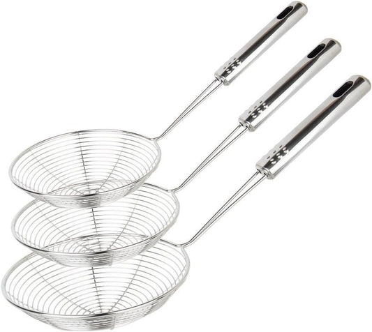 Swify Spider Strainer Set of 3 Asian Strainer Ladle Stainless Steel Wire Skimmer Spoon with Handle for Kitchen Frying Food, Pasta, Spaghetti, Noodle-30.5cm, 32cm, 35cm