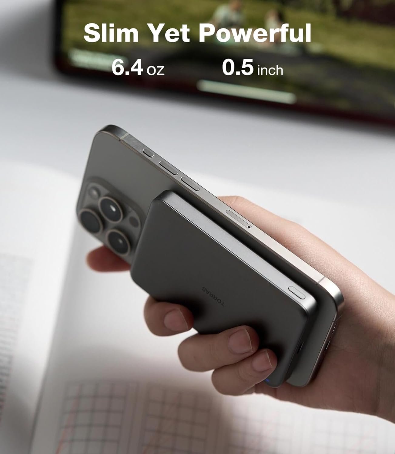 TORRAS MiniMag Power Bank,Ultra-Slim 10,000mAh Magnetic Wireless Portable Charger, 22.5W Fast Charging Battery Pack with USB-C Cable Designed for iPhone 16 Pro Max/16 Pro/16/15/14/13/12, Glacier Gray