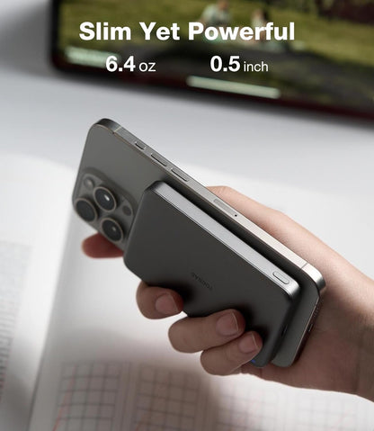 TORRAS MiniMag Power Bank,Ultra-Slim 10,000mAh Magnetic Wireless Portable Charger, 22.5W Fast Charging Battery Pack with USB-C Cable Designed for iPhone 16 Pro Max/16 Pro/16/15/14/13/12, Glacier Gray