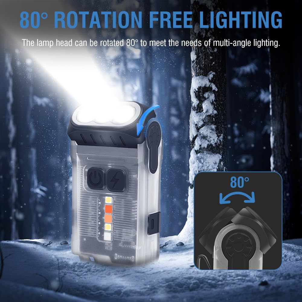 PEAUS V15 LED EDC Flashlight - 1200 Lumens, USB C Rechargeable, 10 Modes, Pocket Light with Warm/Red Light, Clothing Clip, IP67 Waterproof, 80° Rotating Head - Ideal for Survival, Tactical Use