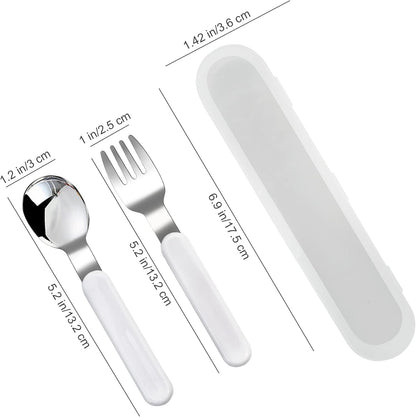 VANRA 2-Piece Children Fork and Spoon Set 18/10 Stainless Steel Child Flatware Set Kids Utensils Set with Case for Lunch Box