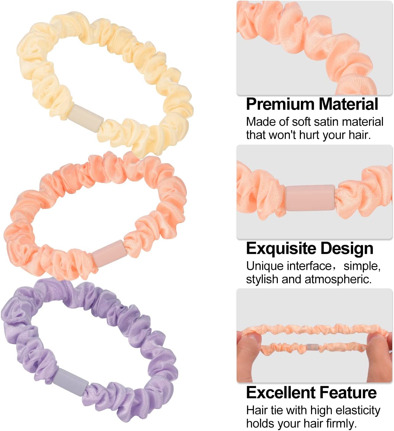 JessLab Scrunchies Hair Scrunchies, 10 Pieces Silk Ties Ponytail Holders Delicate Damage Free, Elastic Hair, Girls Women, Satin