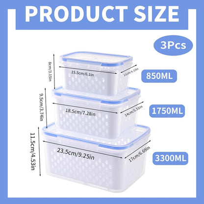 Homiliky 3Pcs Fruit Storage Containers for Fridge with Removable Colanders,Leakproof Food Storage Containers Food Storage Containers with Lid for Salad Berry Lettuce Vegetables Meat Keeper