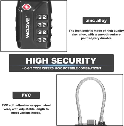TSA Approved Cable Luggage Locks,Re-settable Combination with Alloy Body,TSA Approved Luggage Travel Lock for School Gym Locker, Luggage Suitcase Baggage Locks, Filing Cabinets(Black, 2 Pack)