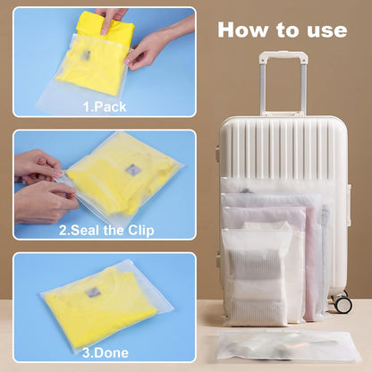 OSDUE Waterproof Travel Bags, 15 Pieces Clear Resealable Zip Bag, Multi-Function Bag Organizer, Garment Bags for Clothes, Underwear, Cosmetics 5 Sizes, Transparent-15pcs, 15pcs