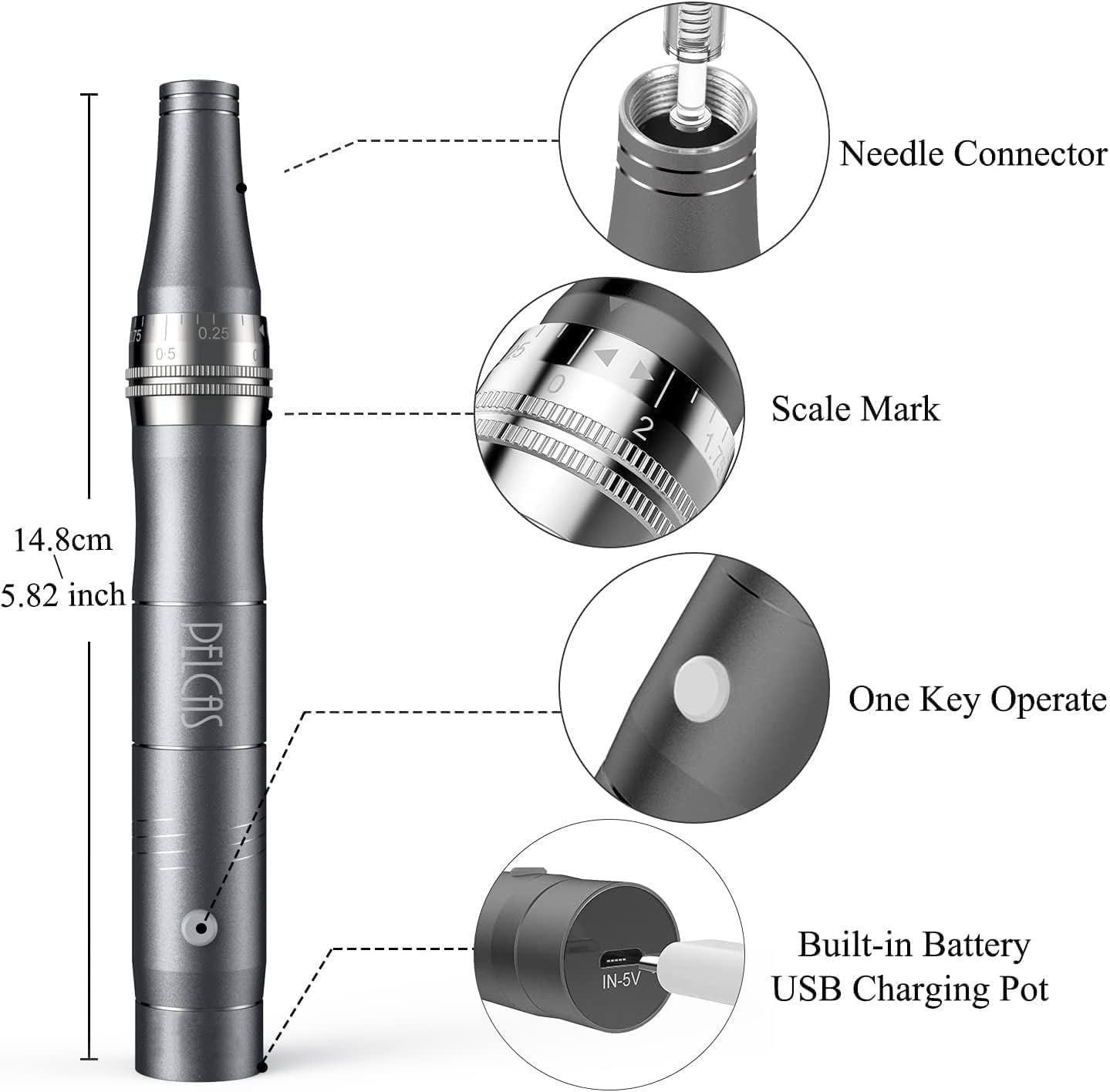 PELCAS Electric Beauty Pen Kit Professional Skincare Pen for Face & Body, Cordless Skin Care Tool at-Home with 24Pcs Replacement Cartridges, Grey