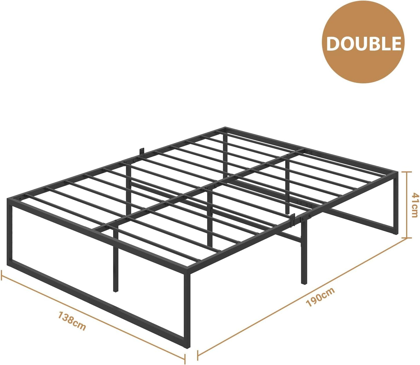 ADVWIN Bed Frame Double Size, All Metal Material Mattress Base, Large Storage Space Under Platform Bed with Bottom Crossbar, Black