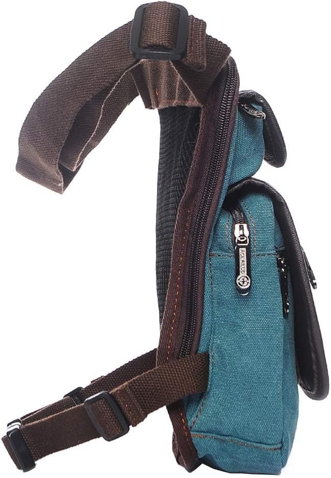 Hebetag Canvas Waist Pack - Brown Cotton Canvas - 5.9" x 2.3" x 10.2" - 405g - 3 Pockets - Water Resistant - Buckle Closure