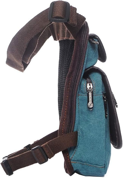Hebetag Canvas Waist Pack - Brown Cotton Canvas - 5.9" x 2.3" x 10.2" - 405g - 3 Pockets - Water Resistant - Buckle Closure