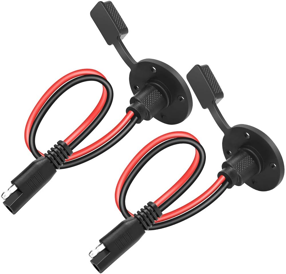 Electop SAE Power Socket Sidewall Port, Weatherproof SAE Quick Connect Solar Panel Mount Universal Flush-Mountable Connector, 12AWG SAE Cable with 8 Screws for Solar Generator Battery Charger (2 Pack)