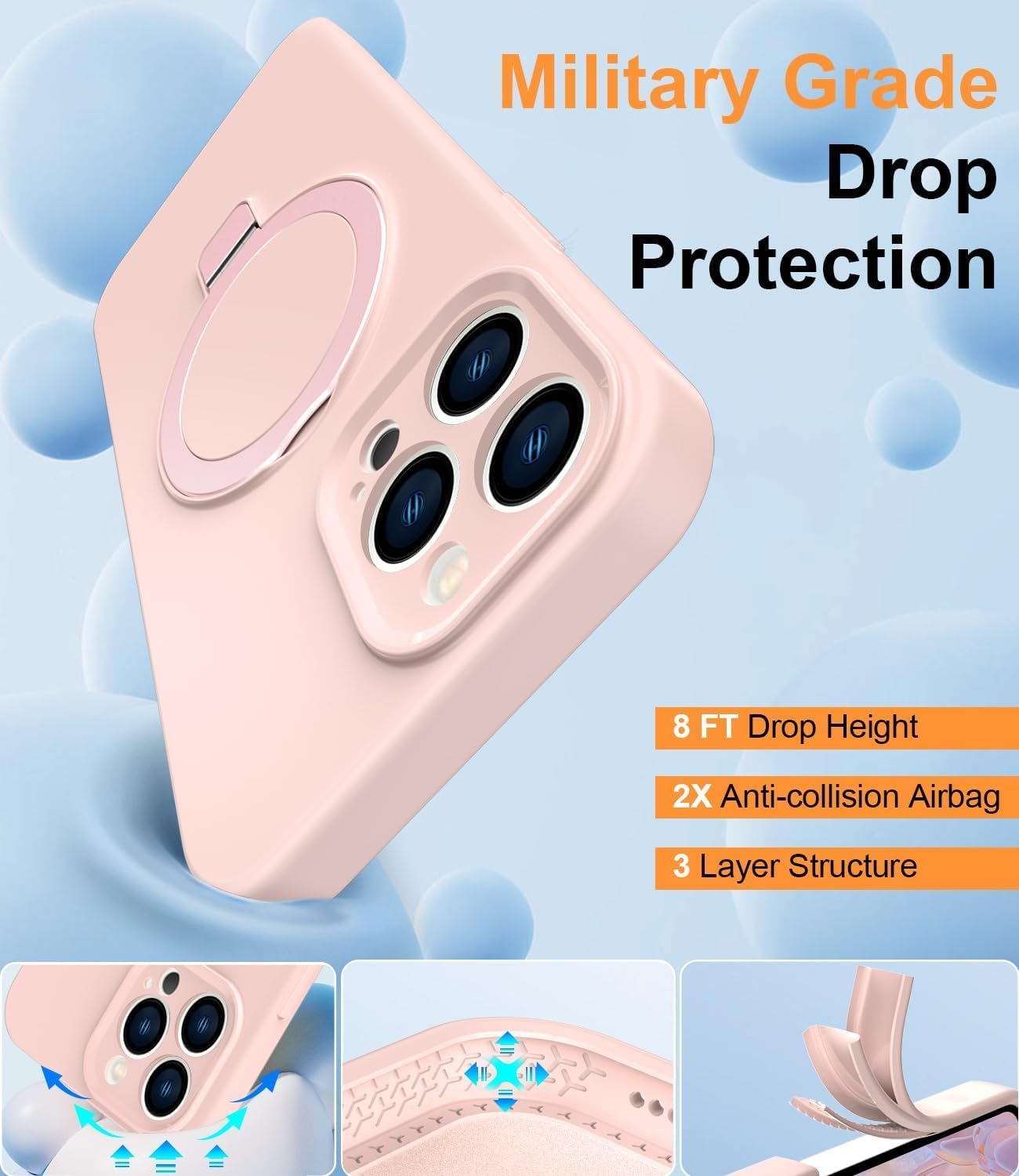 RUNGOS for iPhone 12 Pro Max Case Magsafe, with Stand & Ring Holder [Natural Liquid Silicone][Strong Magnetic] [Military-grade Shockproof] Soft Microfiber Lining Cover for iPhone 12 Pro Max Phone Case