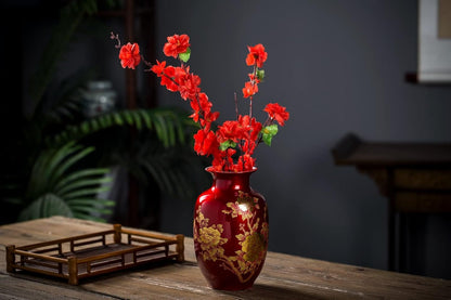 Red Flower Vases Oriental Ceramic Peony Flower Pots for Home Living Room Wedding Large 23cm