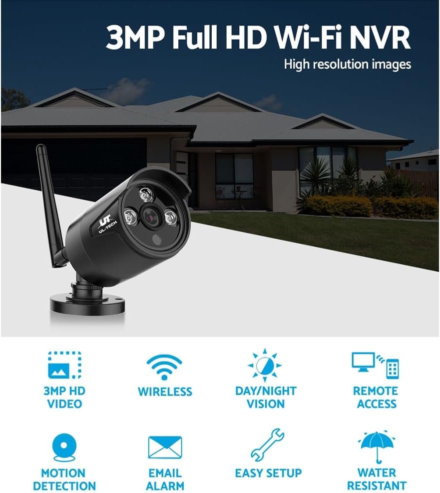 UL TECH Security Camera, 3MP Full HD IP Wireless Surveillance Pet Cameras Hidden CCTV Monitor WiFi Home Safe Outdoor Indoor System, Support P2P with Built in Ir-Cut Black