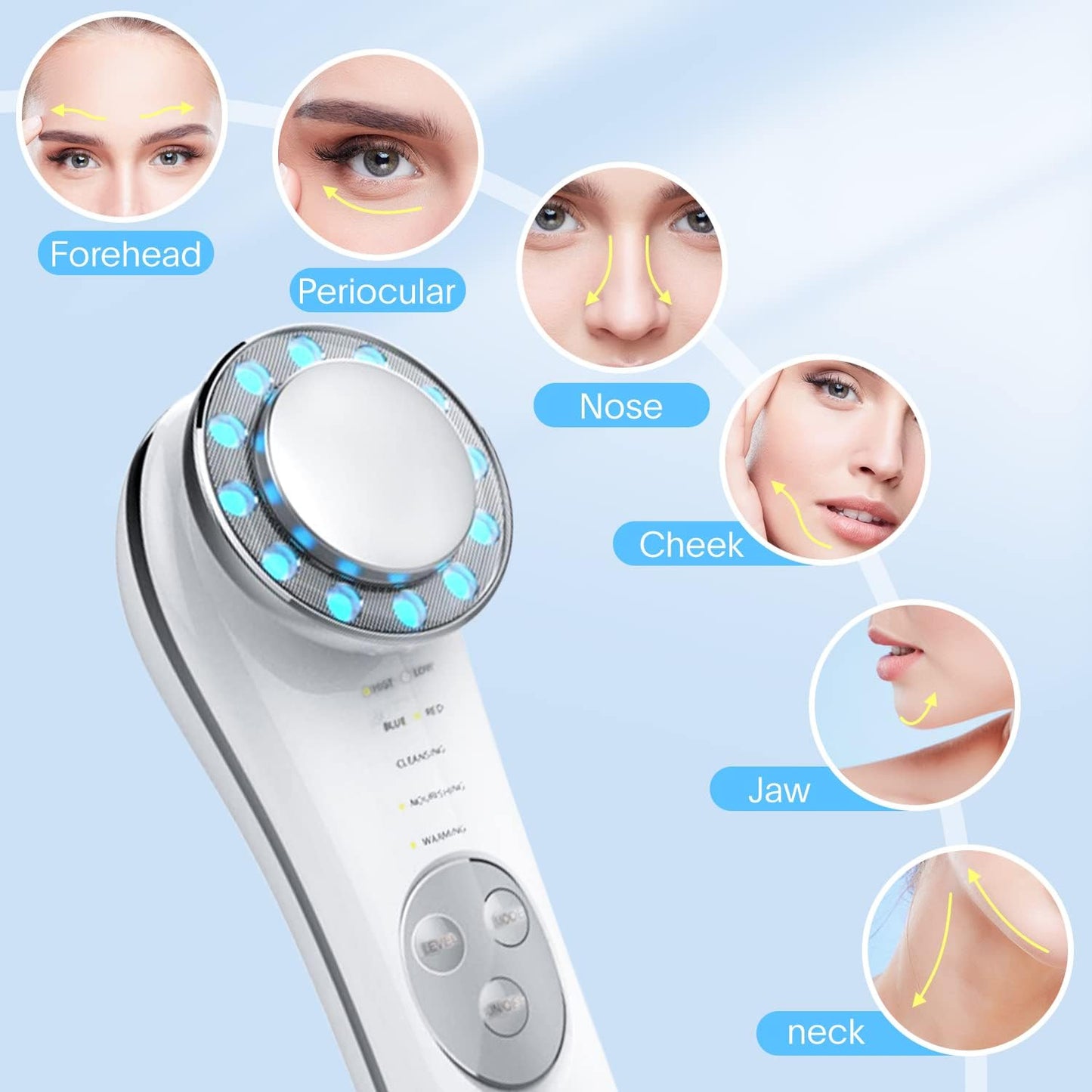 Houzzi Facial Massager, Skin Care Tools 7 in 1 High Frequency Facial Machine, Skin Care Galvanic Facial Machine, Off-white