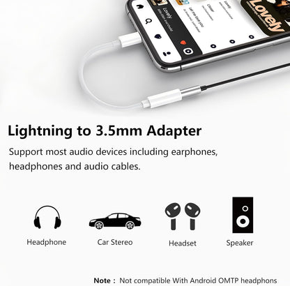 2Pack Apple MFi Certified iPhone Lightning to 3.5mm Headphone Jack Adapter Dongle Apple Wired Headphone Jack Aux Audio Dongle Adapter Compatible for iPhone 14 13 12 11 XS XR X 8 7 Support All iOS