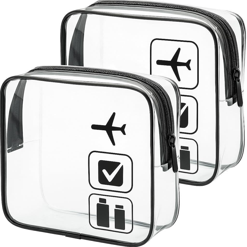 MondoHaus 2 Pack TSA Approved Transparent Toiletry Bags - 1 Litre Hand Luggage Liquid Bags for Travel, Airport Security Compliant Clear Cosmetic Bags, White, Large Ladies Cosmetic Bag