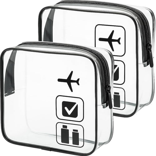 MondoHaus 2 Pack TSA Approved Transparent Toiletry Bags - 1 Litre Hand Luggage Liquid Bags for Travel, Airport Security Compliant Clear Cosmetic Bags, White, Large Ladies Cosmetic Bag