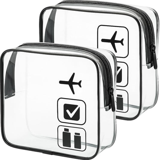 MondoHaus 2 Pack TSA Approved Transparent Toiletry Bags - 1 Litre Hand Luggage Liquid Bags for Travel, Airport Security Compliant Clear Cosmetic Bags, White, Large Ladies Cosmetic Bag