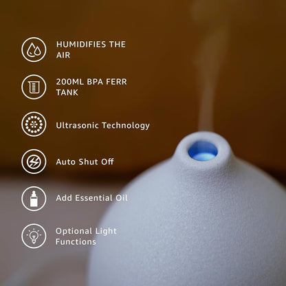Gooamp 200ML Ceramic Diffuser,Aromatherapy Diffuser,Essential Oil Diffuser with 7 Color Lights Auto Shut Off for Home Office Room, White Base (1/3/6/ON hrs Working time)