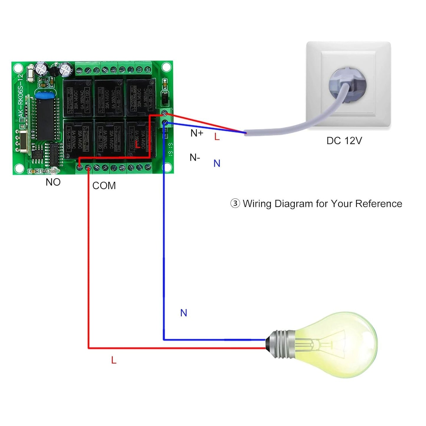zolyet 433Mhz 6CH Channel Universal 10A Relay Wirel RF Remote Control Switch Receiver Module and 1PCS 6 Key RF 433 Mhz Transmitter Fixed Code (2262 Chip) Remote Controls Home Automation 1