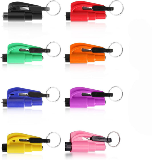 8 Pcs Glass Breaker Seatbelt Cutter, 2-in-1 Car Escape Rescue Tool with Car Window Breaker and Seat Belt Cutter, Mini Hammer Emergency Rescue Tool Keychain