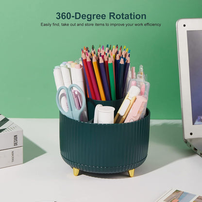 Lolocor 360 Degree Rotatable Pen Holder - Office Desk Organizer Pencil Holder for Desk Multi-Functional Pencil Cup Desktop Stationary Organizer Storage for Office School Home Art Supplies Dark Blue
