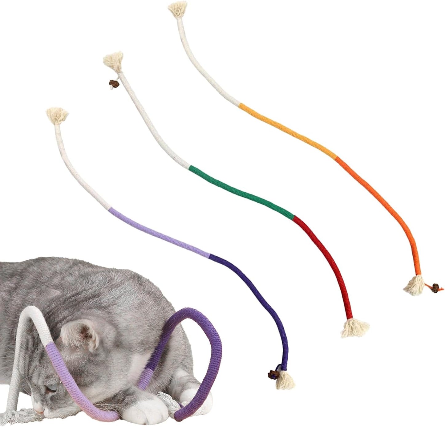Generico Cat Chew Rope Toy, Kitten Teeth Cleaning Toy, 27.6 Inches Portable and Lightweight, 3 Interactive Bite Supplies for Small Medium Pets, Health Aid, Cats, Multicolor