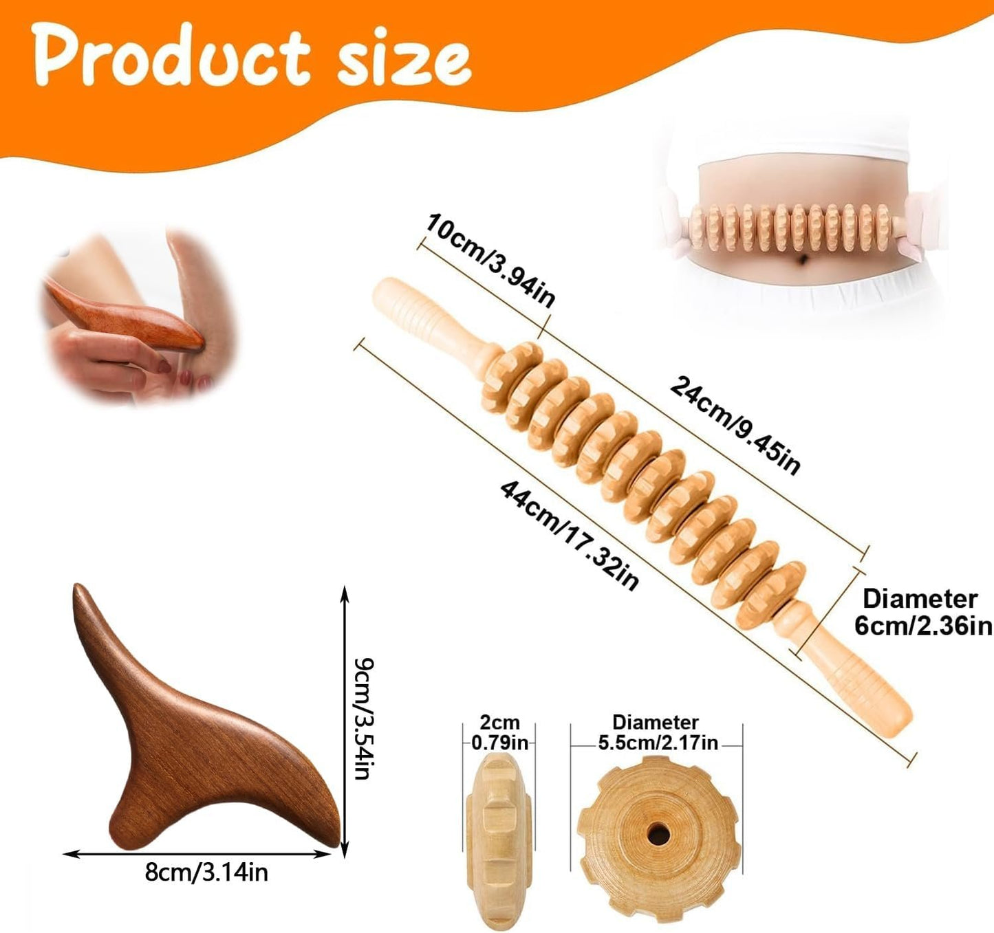 Wooden Massage Roller, Gua Sha Lymphatic Drainage Massager, Curved Wood Therapy Massage Roller, Roller Gua Sha for Back, Muscle Pain Relief and Body Shaping,Natural Massager for Women and Men