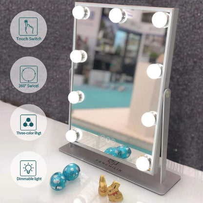 Lighted Vanity Make Mirror with Light,Makeup Mirror with Dimmable LED Blubs, Screen Touch Control Three Colors Lights Ajustable Angle for Dressing Table