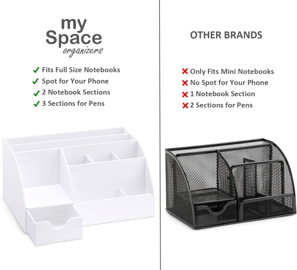 Office Desk Organizer, White Acrylic with Drawer, 9 Compartments - All in One Office Supplies and Cool Desk Accessories Pen Holder, Enhance Your Office Decor Desktop (White).