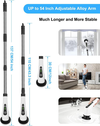 Leebein Electric Spin Scrubber, Cordless Cleaning Brush with 8 Replaceable Brush Heads, Tub and Floor Tile Power Scrubber Dual Speed with Adjustable & Detachable Handle for Bathroom Cleaning