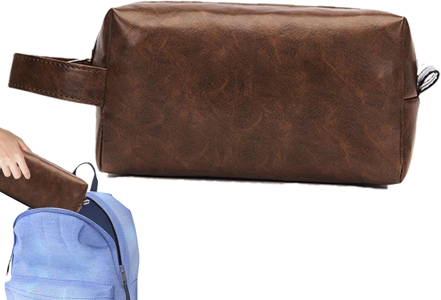Gungtj Men's Travel, Toiletry Organizer Bag, Retro Pu Leather, Large Hanging Backpack, Water-Resistant Cosmetic Pouch, (8.27 x 3.54 x 4.72 inches), Perfect For Toiletries And Hygiene, Coffee, Please