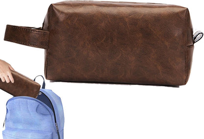 Gungtj Men's Travel, Toiletry Organizer Bag, Retro Pu Leather, Large Hanging Backpack, Water-Resistant Cosmetic Pouch, (8.27 x 3.54 x 4.72 inches), Perfect For Toiletries And Hygiene, Coffee, Please