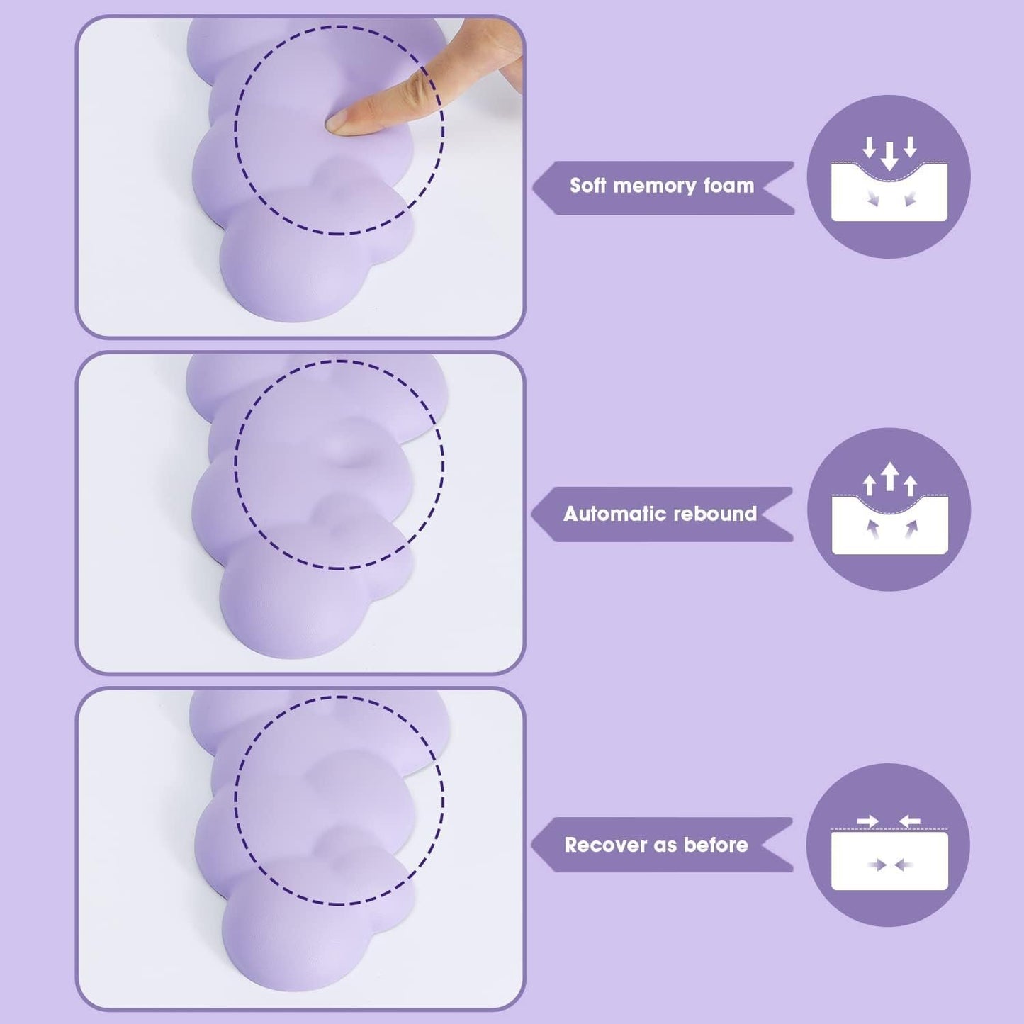 Cloud-Soft Ergonomic Wrist Rest for 100 Keys 87 Keys 68keys Keyboard PU Material Anti-Slip Rubber Base Memory Foam Cloud-Shaped Palm Rest for Computer Laptop,Pain Relief (Purple)