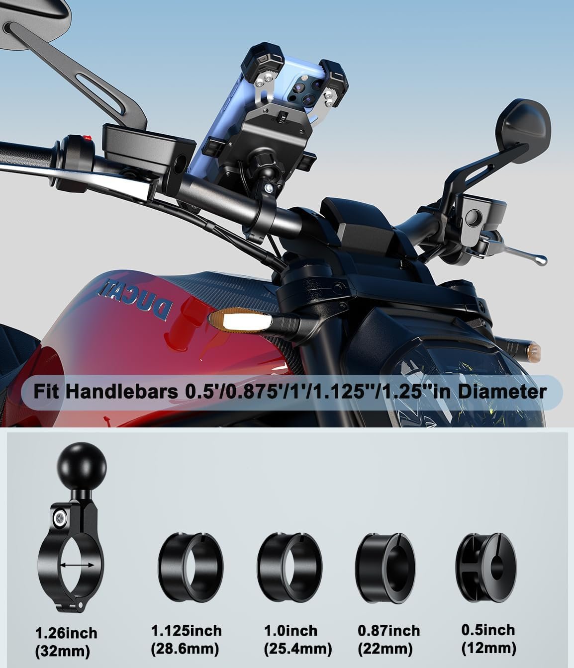 iMESTOU Motorcycle Wireless USB C Charger Phone Mount with Detachable SAE-O Ring Wire, Fits for 5.5"-7.2" Phones with Thickness Up to 15mm, Width ＜93mm, Works with 12-24V Motorcycles