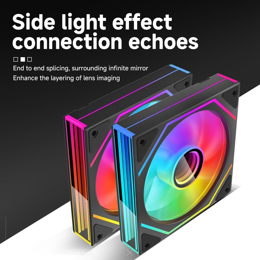 Jungle Leopard Prism6 MAX X3 120mm ARGB PC Case Fan - 3-Sided Infinite Mirror & Axis Infinite Mirror Light Effectï¼Œ800-1850Â±10% RPM 120mm PWM Case Fan for PC Case(Triple Pack Black)