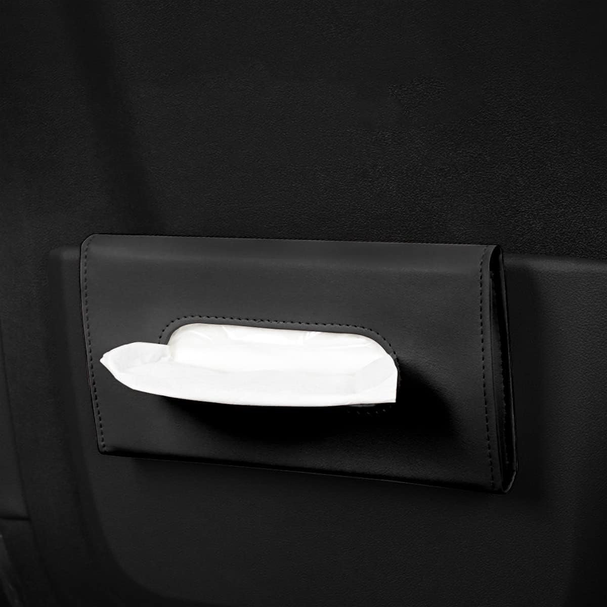 Car Tissue Holder, Sun Visor Napkin Holder, Hanging Paper Towel Case, PU Leather Tissue Box, Universal Auto Leather Visor Tissue Holder for Car Accessories Interior (Black)