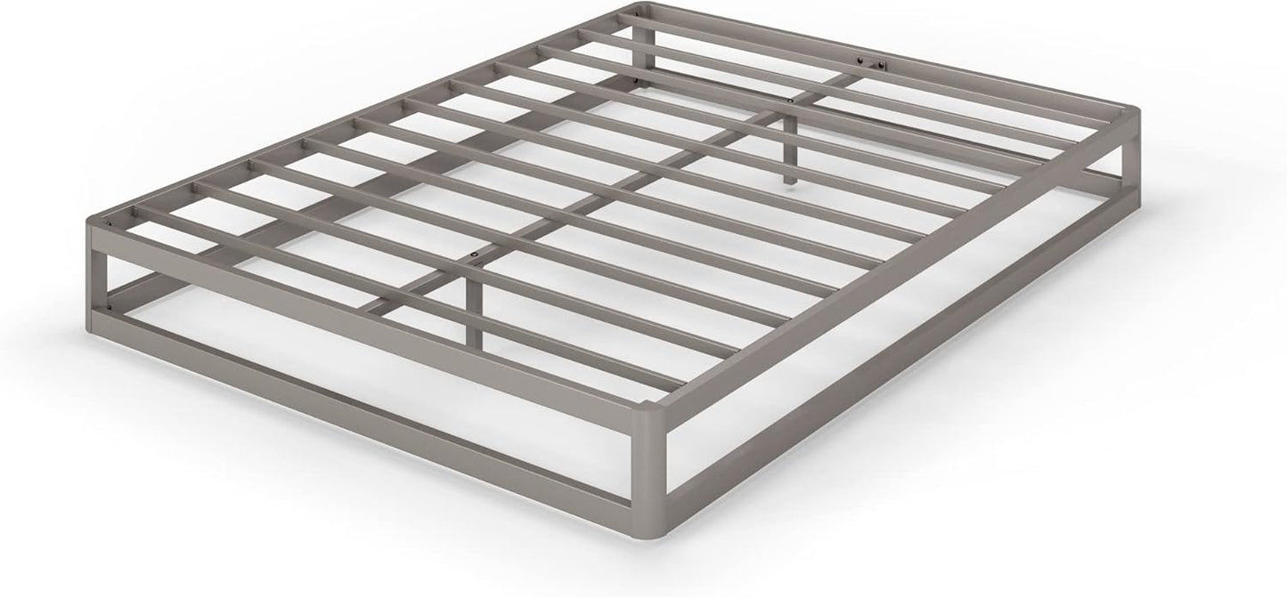 Zinus Metal Queen Bed Frame 22cm Grey Gunmetal Bedframe Base, 5Yrs Warranty, Steel Slat Mattress Support, Bedroom Furniture