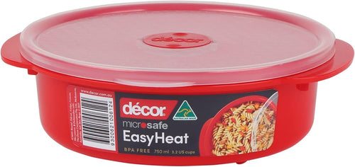 Decor Microsafe Round Storage Container, 750ml Capacity, Red